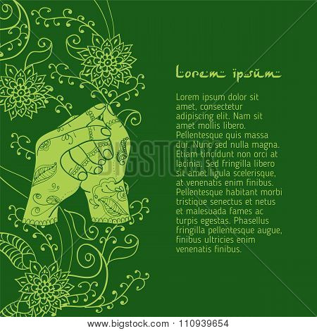 Element Yoga Shankha Mudra Hands With Mehendi Patterns.