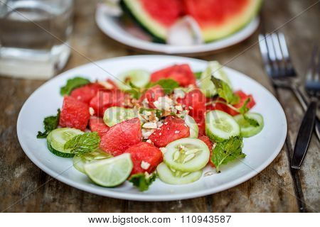 Watermelon Salad With Cucumbers