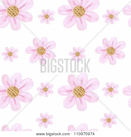 Seamless Hand Painted Pattern With Watercolor Pink Flowers