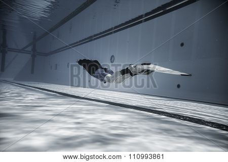 Freediver Dynamic With Monofin Performance From Underwater