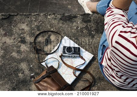 Woman traveler photographer holiday lifestyle trip