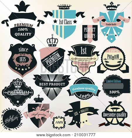 Collection of labels premium best high and genuine quality in vintage style
