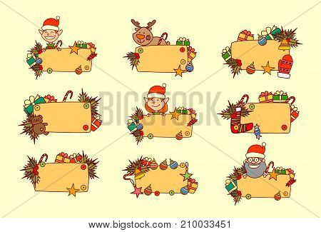 Set Of Hand Drawn Christmas Banners Empty For Text Winter Holiday Decorations Collection Vec