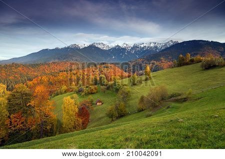 Beautiful autumn landscape in Transylvanian villages, Romania