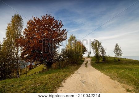 Beautiful autumn landscape in Transylvanian villages, Romania