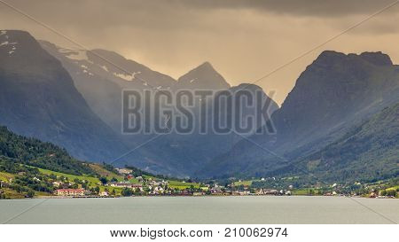 Olden Village In Briksdalsbreen Glacial Valley