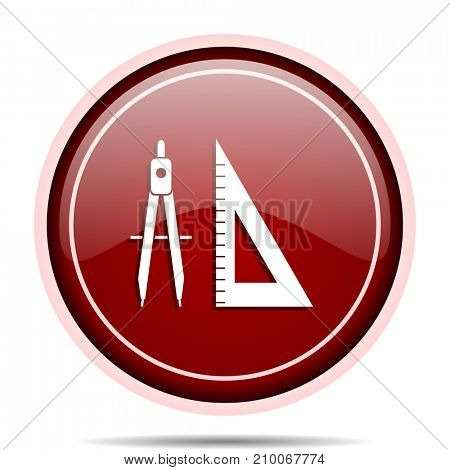 Learning red glossy round web icon. Circle isolated internet button for webdesign and smartphone applications.