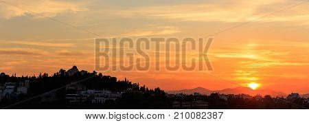 Athens, Greece. Observatory Hill At Sunset