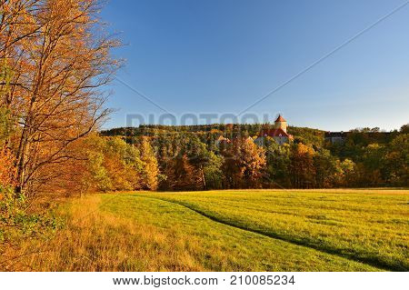 Beautiful Autumn Landscape With Veveri Castle. Natural Colorful Scenery With Sunset. Brno Dam-czech