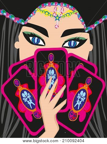 The Fortuneteller woman reads the future with cards , vector illustration