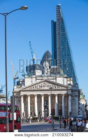London, UK - March 15, 2017: Royal exchange building at the Bank of England square