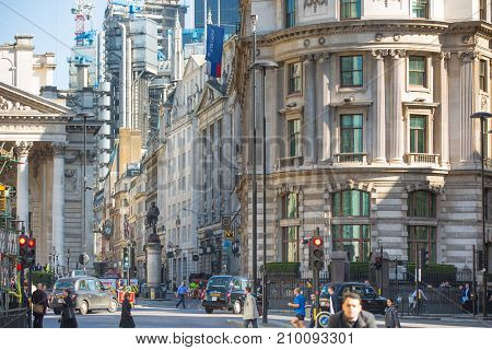 London, UK - March 15, 2017: Royal exchange building at the Bank of England square
