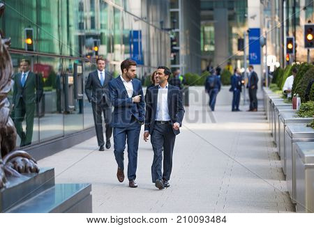 London, UK - March 15, 2017: Walking people in the City of London, Bank street.