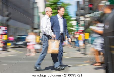 LONDON, UK - June 9, 2017: Blurred image of walking people at Oxford street, the main destination for shopping at Westend.