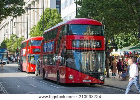 LONDON, UK - June 9, 2017: Blurred image group of walking people at Oxford street, the main destination for shopping at Westend.