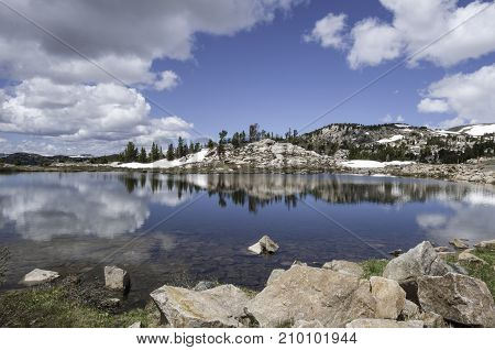 reflections in a lake along route 212 in Wyoming