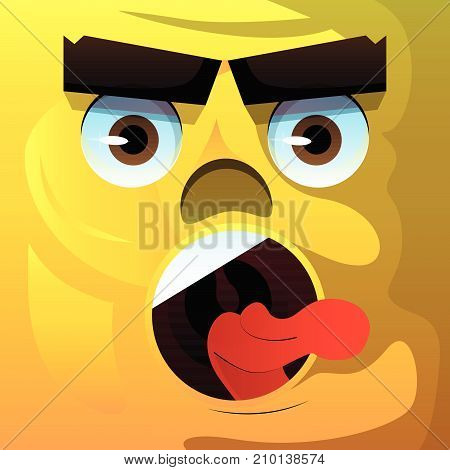 Angry face with aggressive facial expression. Vector cartoon illustration.