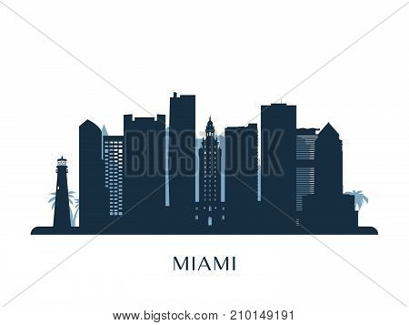 Miami skyline monochrome silhouette. Design Vector illustration.