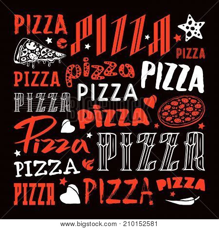 Stock Vector Set Of Typographic Pizza Logo And Cover For Boxes