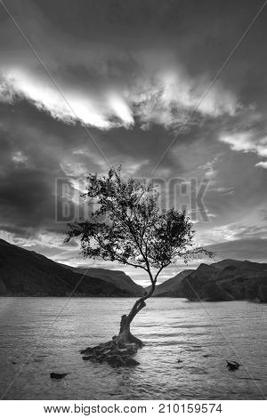 Black And White Beautiful Landscape Image Of Llyn Padarn At Sunrise In Autumn In Snowfonia National
