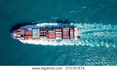 Large container ship at sea - Aerial image