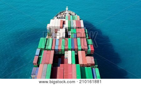 Large container ship at sea - Aerial image
