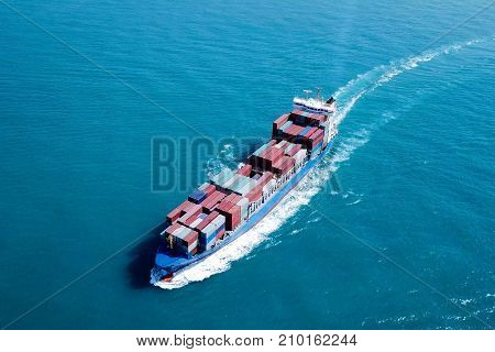 Large container ship at sea - Aerial image