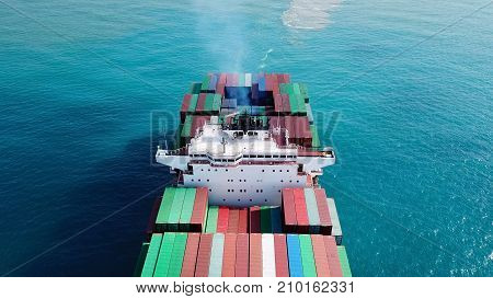 Large container ship at sea - Aerial image
