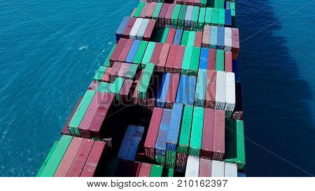 Large container ship at sea - Aerial image