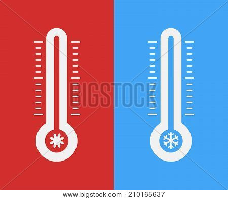 Emblem of a classical thermometer, heat and cold. Flat style. Vector illustration
