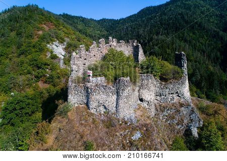 The fortress of Petre in Georgia near Borjomi. Aerial photography.