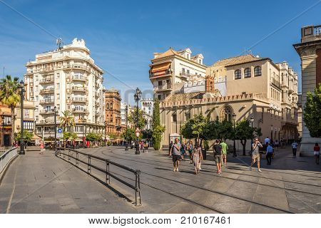 SEVILLA,SPAIN - OCTOBER 1,2017 - In the streets of Sevilla. Sevilla is situated on the plain of the river Guadalquivir.