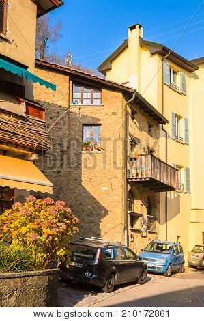 CARONA SWITZERLAND - DEC 6 2015: House in Carona a former municipality in the district of Lugano in the canton of Ticino in Switzerland