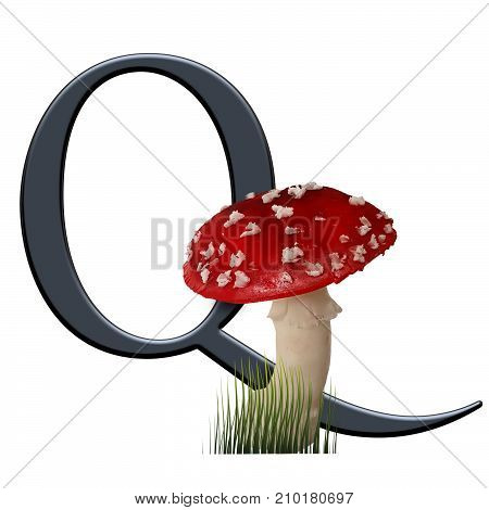 3D render of alphabet capital letter Q embellished with red toad