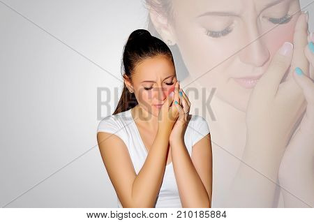 Toothache. Teeth Problem. Woman Feeling Tooth Pain. Closeup Of Beautiful Sad Girl Suffering From Str