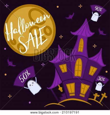 Creppy house with cute ghosts, halloween sale