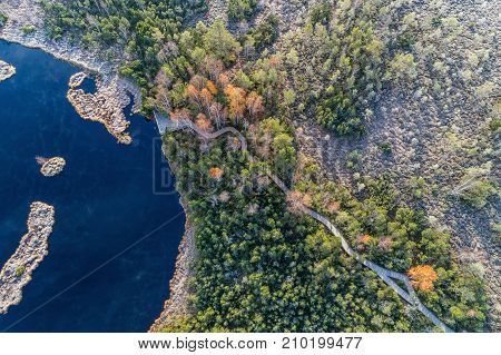Aerial view on Chalupska moor in autumn Sumava National Park Czech Republic.