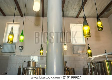 Modern winery plant with fermentaion stainless tanks for wine production