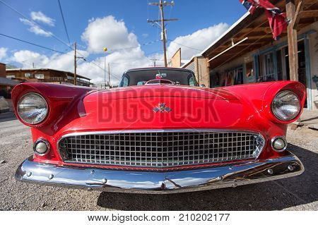 November 10 2015 Oatman Arizona USA: collectors vintage automobile parked on the street of the popular tourist destination historic mining town
