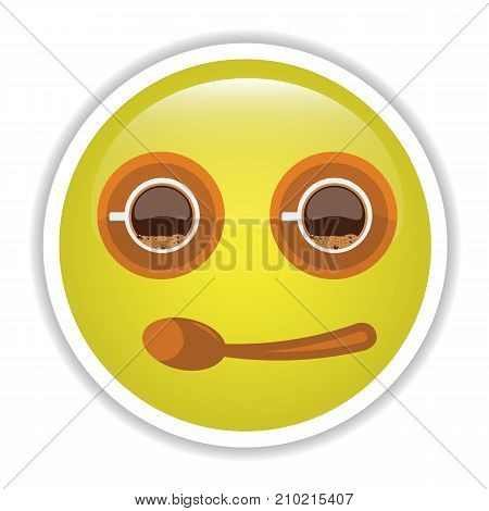 Emoji with top view coffee cup and sauser. Illustrated vector.