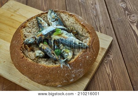 ahvenkukko - Finnish fish rye pie   , close up meal