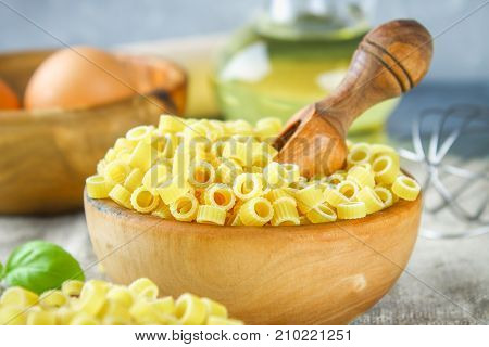 Ditalini Macaroni. Pasta Rings. Tubettini And Thimbles. Anellini.