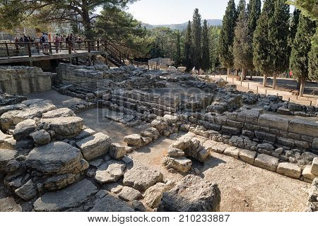 KNOSSOS GREECE - SEPTEMBER 18: Largest Bronze Age archaeological site on Crete island - Knossos palace on September 2017 in Knossos