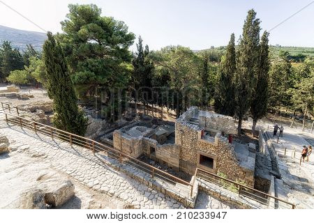 KNOSSOS GREECE - SEPTEMBER 18: Largest Bronze Age archaeological site on Crete island - Knossos palace on September 2017 in Knossos