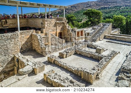 KNOSSOS GREECE - SEPTEMBER 18: Largest Bronze Age archaeological site on Crete island - Knossos palace on September 2017 in Knossos