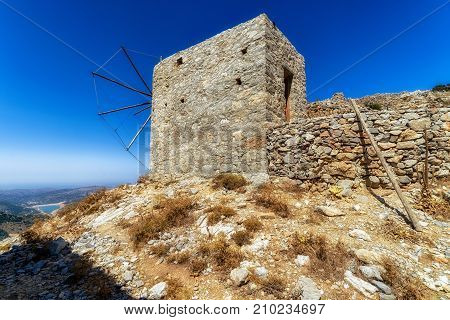Windmills of the Lasithi plateaus at Crete island - Greece