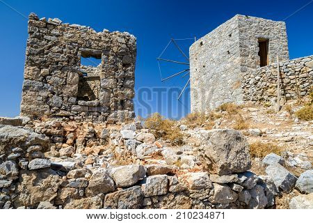 Windmills of the Lasithi plateaus at Crete island - Greece