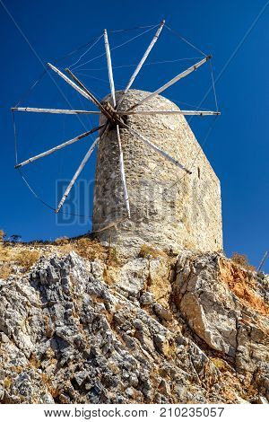 Windmills of the Lasithi plateaus at Crete island - Greece