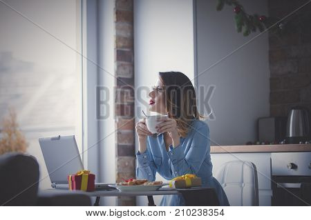 Beautiful Young Businesswoman Have A Coffee Break