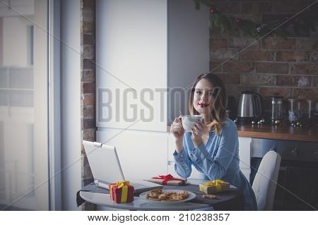 Beautiful Young Businesswoman Have A Coffee Break